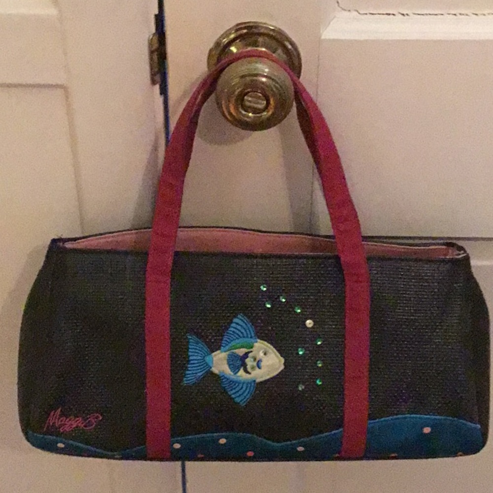 Navy Sea Life Straw Bag